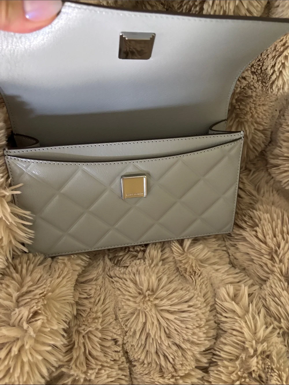 Tory Burch Quilted Leather Chain Crossbody in Light Gray